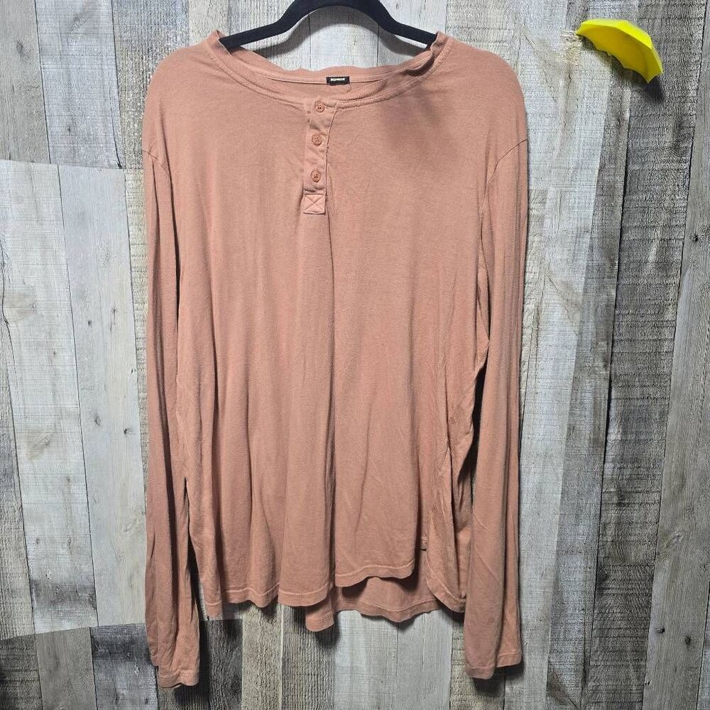 Monrow Supima Modal Blend Henley Tee XL Orange Tan Minimalist Athleisure Casual